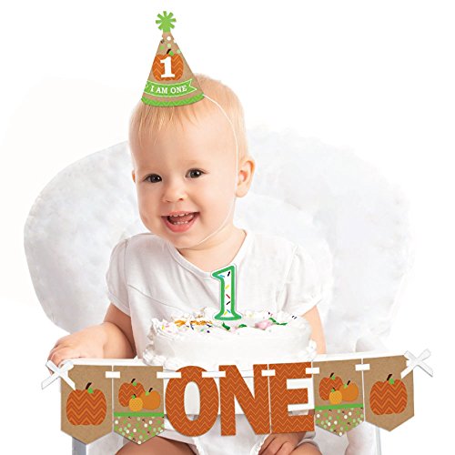 Big Dot of Happiness Pumpkin Patch - 1st Birthday Girl or Boy Smash Cake Decorating Kit - Fall High Chair Decorations
