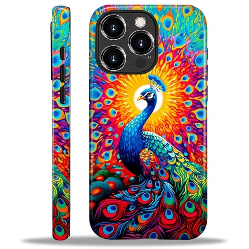 Zeggi Case for iPhone 16 Pro Max(Compatible with MagSafe),Soft TPU+Hard Acrylic 2-in-1 Glossy Phone Cover for Women,Shockproof Anti-Scratch Protective Case for iPhone 16 Pro Max-Colorful Peacock