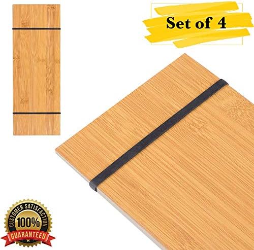 MM Foodservice 12 1/2 Inch x 4 1/2 Inch Check Presenter with Straps, Fiberboard Menu Holder, Wood Check Presenter with Straps (Natural Wood, 4)