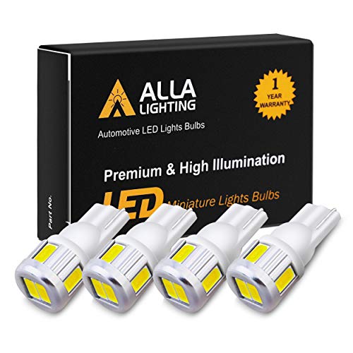 Alla Lighting 4x 194 LED Bulb Super Bright 175 168 2825 W5W T10 Wedge 5630 SMD Lights Replacement for Side Marker Interior Map Dome Trunk Parking Courtesy Lights, Cool White