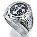 INBLUE Men's Stainless Steel Ring Silver Tone Black Cross Oval Size12