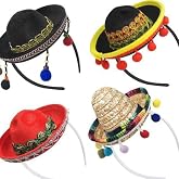 YosiMing Sombrero Party Hats, Mexican Hat Headbands, Cinco De Mayo Fiesta Fabric Sombrero Headbands Party Supplies