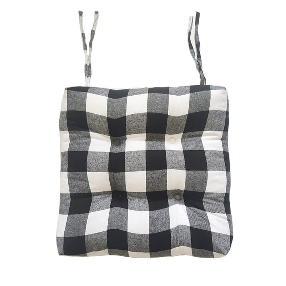 Photo 1 of vctops Farmhouse Buffalo Check Chair Pads with Ties Black and White Plaid Dining Chair Cushions Soft Comfy Square Seat Pads (Black,16"x16")