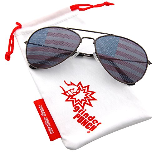 grinderPUNCH American Flag Aviator Sunglasses Glasses Gunmetal Color