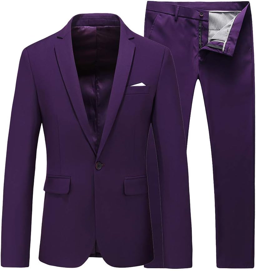 UNINUKOOMens Suit Slim Fit 1 Button 2 Piece Wedding Party Holiday Solid Color Tux Suits for Men