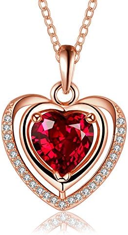 Rose Gold Ruby Crystal Titanium Heart-shaped Pendant Chain Womens Necklace For 18 Birthday Day