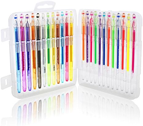 Faciaa Gel Coloring Pens. 24 Pack, Glitter &amp; Neon . Superior Quality Colored Pen. Best Gift for Crafting, Doodling, Drawing, Scrapbooking. Non Toxic and Acid Free. (24 colors)
