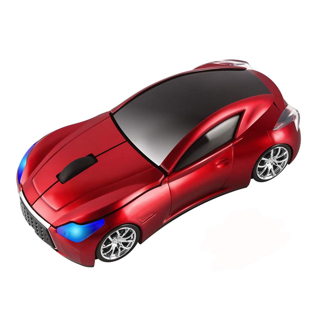 3C Kingdom Cool Sports Car Shaped Wireless Mouse 1600DPI 3 Button Portable Optical Office Cordless Mice with USB Receiver for PC Computer Laptop Gift (Red)