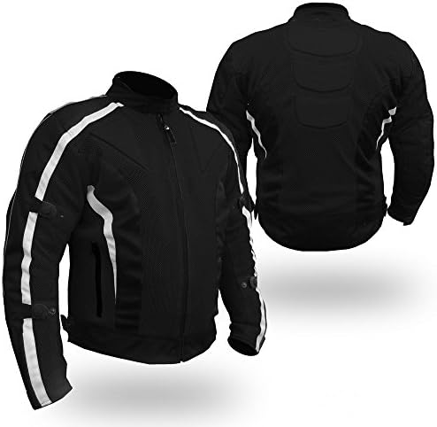 Bikers Gear Black &amp; White Motorcycle Summer Air Mesh Jacket 1621-1 Armor Waterproof Vented, 5XL