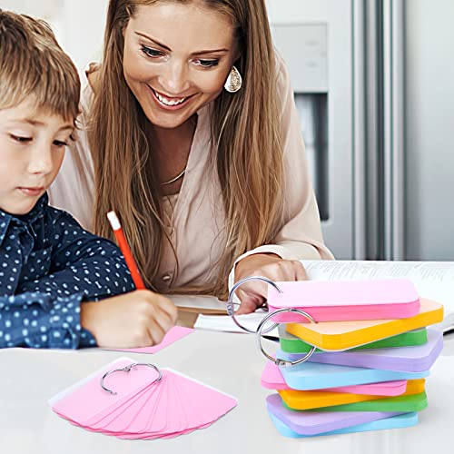 Koogel 250PCS Index Cards with Ring, Colored Study Cards Waterproof Covers 2.2 x 3.5 Inch Blank Notecards Flash Cards for School Learning Memory Office Recipe Game Cards