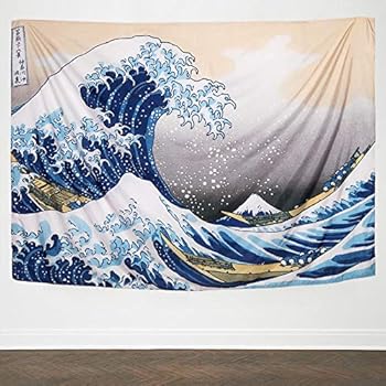 IcosaMro Wave Tapestry Wall Hanging - Kanagawa Wall Art [60x82.7&Hemmed Edges], Hokusai Ocean Sea Wall Blanket Japanese Home Decor for Bedroom College Dorm, The Great Wave Off Kanagawa