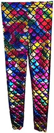 Childrens Girls Metallic Fish Scale Mermaid Dance Wear Legging Shiny Pants