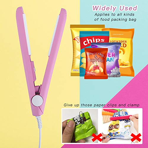 KARIDGE Mini Handheld Heat Bag Sealer for Airtight Food Storage Saver, Portable Hand Pressure Sealing Machine with 45 inches Cable, Reseal Potato Chip Snack Bags, Household Appliances for Kitchen - Pink