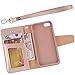 Arae Case for iPhone 5 / iPhone 5s, Premium PU Leather Wallet case [Wrist Strap] Flip Folio [Kickstand Feature] with ID&Credit Card Pockets - Rosegold