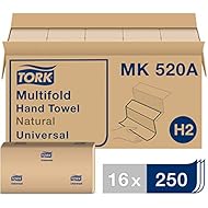 Tork Universal Multifold Paper Towel H2, Disposable Hand Towel MK520A, 100% Recycled Fibers, 1-Ply, Natural - 16 x 250 Sheets
