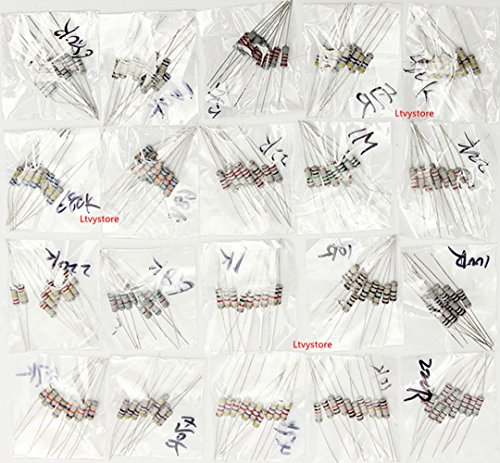 Ltvystore 200PCS 20 Value 1W 10 ohm - 1M ohm Carbon Film Resistor Assorted Kit Assortment Tolerance 5%