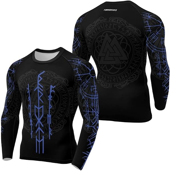 Raven Fightwear Rash Guard Uomo Kraken Octopus &ndash; Manica Lunga MMA Jiu Jitsu Rosso/bianco/blu