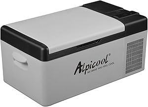 Alpicool EC15 15L Kompressor Kühlbox 12v Mini Kühlschrank Elektrische Camping-Gefrierbox Klein Tragbare für Auto, Lkw, Boot, RV mit USB Anschluss,-20℃-20℃,Wiederaufladbar(Batterie nicht enthalten)