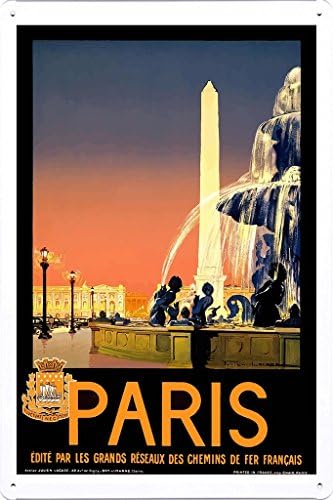 Tin Sign of Retro Vintage Travel Poster Paris France (20x30cm) by Nature Scene Painting