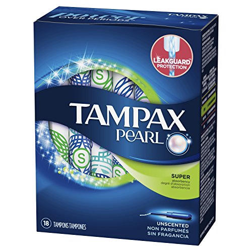 Tampax Pearl Plastic, Super Absorbency, Unscented Tampons, 18 Count
