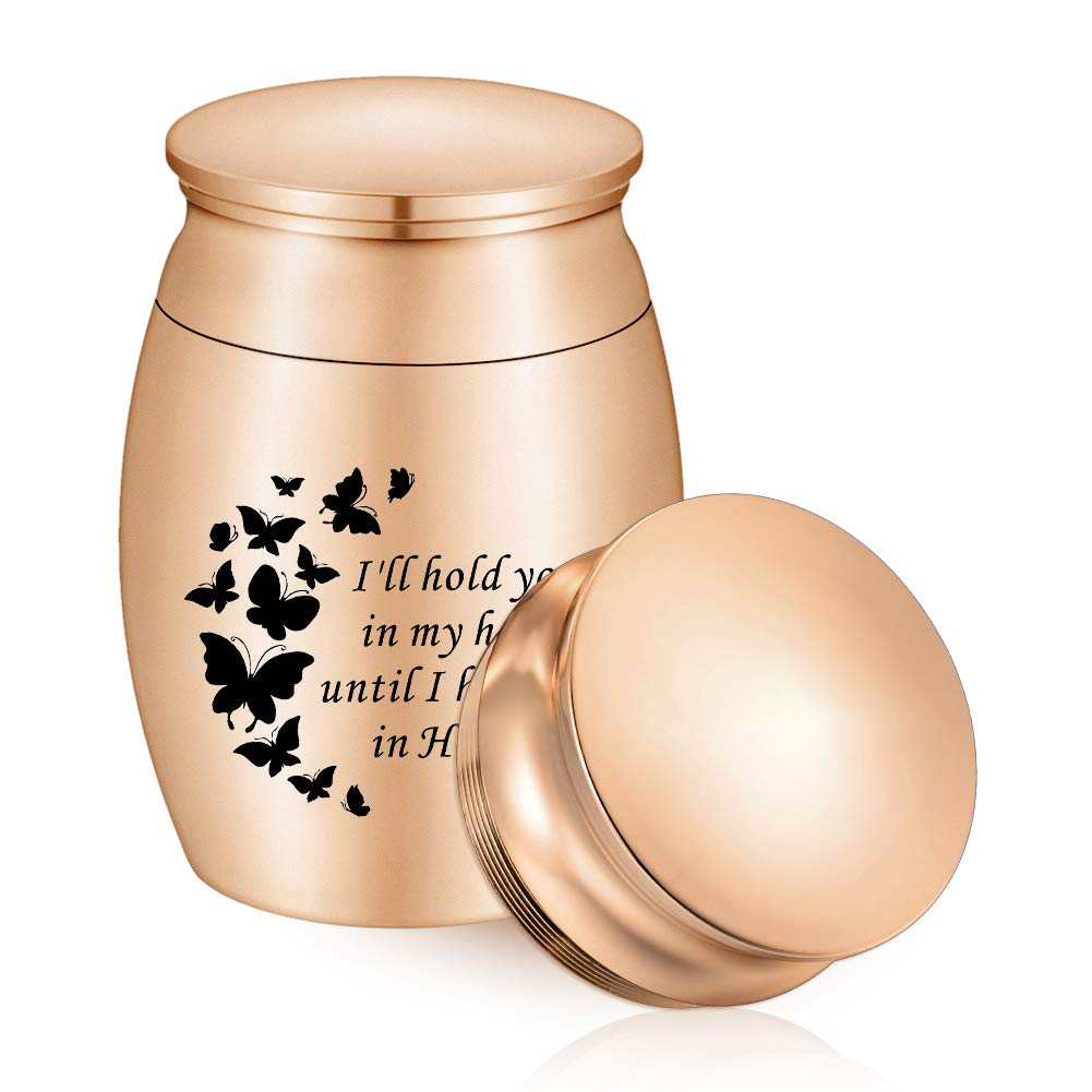 XIUDA Small Cremation Urn for Human Ashes Mini Ashes Keepsake Urn Stainless Steel Butterfly Cremation Case - I'll Hold You in My Heart Until I Hold You in Heaven