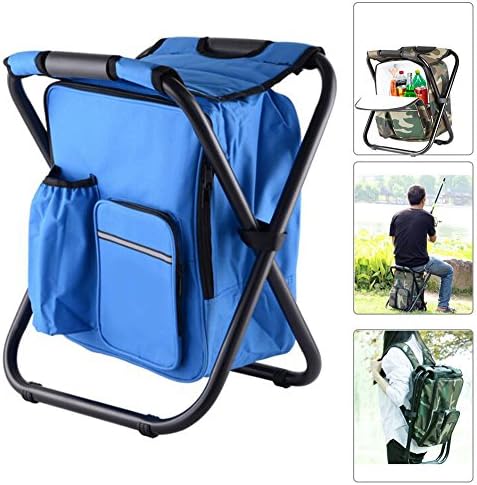 Taohua Garden Folding Camping Chair &amp; Backpack with Cooler Insulated Picnic Bag Camping Stool Oxford Fabric Hiking Fishing Travel Beach BBQ Outdoor activies (Blue)