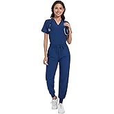 Naivlizer Scrub Set for Women V-Neck Top & Jogger Pants Medical Uniform Suits with 9 Pockets