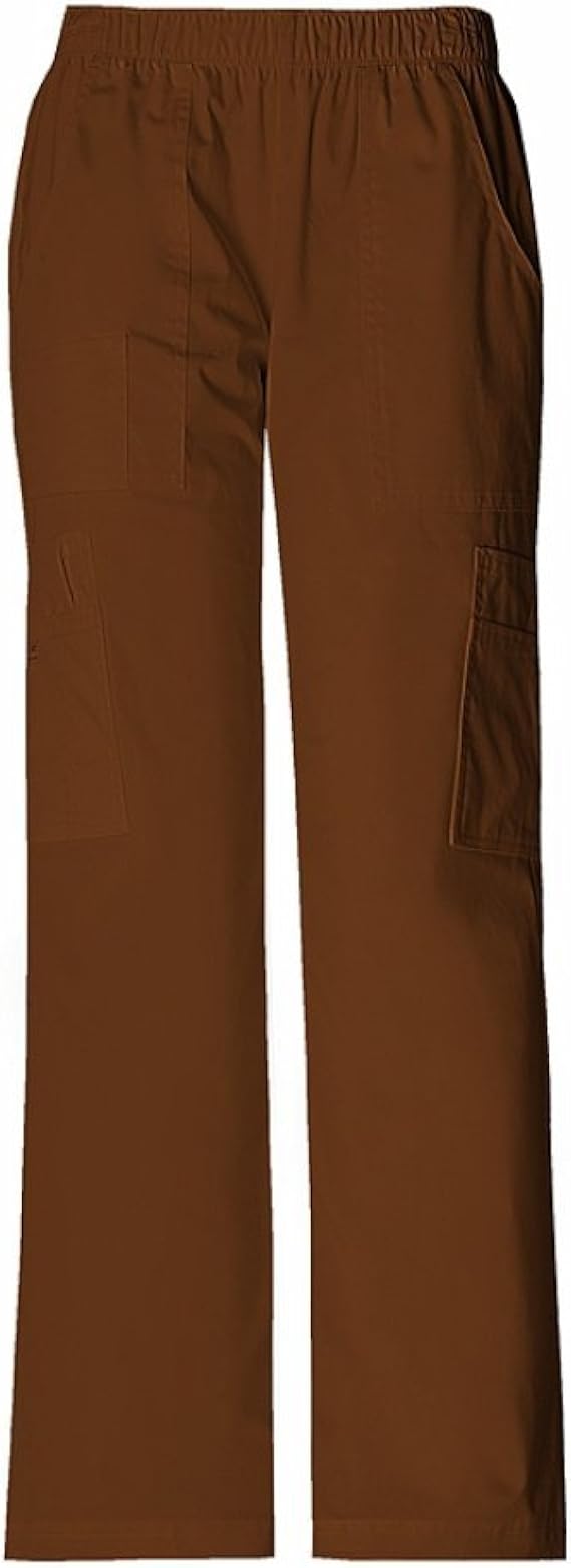CHEROKEE Women's MidRise Elastic Waist Cargo Scrubs Pant Brown L