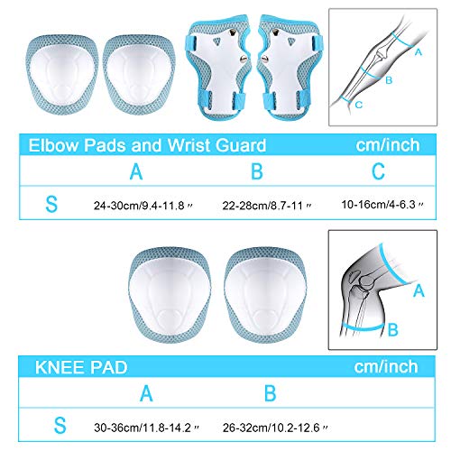 Kids/Youth Knee Pad Elbow Pads Guards Wrist Guards Protective Gear Set for Rollerblade Roller Skates Cycling BMX Bike Skateboard gs Scooter Riding Sports,Toddler for Multi-Sports(Age3-7) LightBlue