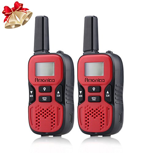 Amanico Kids Walkie Talkies, 22 Channel FRS/GMRS 2 Way Radio 2 miles (up to 3.7 Miles) UHF Handheld Smart & Mini Size 3.3 In Length for girls boys Kids Children Teens (1 Pair), Red