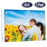 Dasher Products Acrylic Picture Frame 4x6 - Double Sided Magnetic Photo Frame, 24 mm Thick Clear Picture Frame, 4 x 6 Inches Acrylic Frame, Modern and Self Standing for Desktop Display (1 Pack)