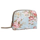 Lvtree Cosmetic Bag Makeup Case Toiletry Bag, Portable Small Handy Waterproof Travel Hanging Organizer Train Case Pencil Pen Multifunction Purse for Women Girls Countryside Flower Floral, Blue Rose