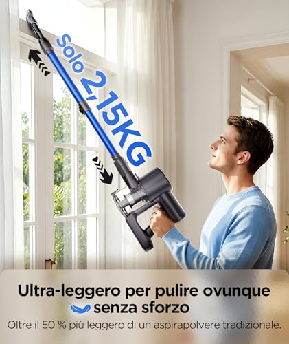 VersLife Z8 Aspirapolvere Senza Fili, 40KPa Scopa Elettrica Leggera con Luce LED Verde, Filtro HEPA, Autonomia 45 Min, Design Autoportante, per Pavimenti Duri, Tappeti e Peli di Animali