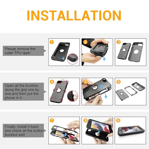 for iPhone SE Case 2022/2020/3rd/2rd,iPhone 8/7 case [Shockproof] [Dropproof] [Military Grade Drop Tested] with Non-Slip Removable Heavy Duty Full Body Phone Case-Black