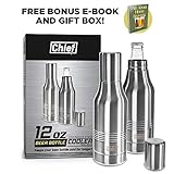 Beer Bottle Cooler- Double Wall Stainless Steel Beer Bottle Insulator. Great Gift ! BONUS e-Book and Gift Packaging Twin Pack