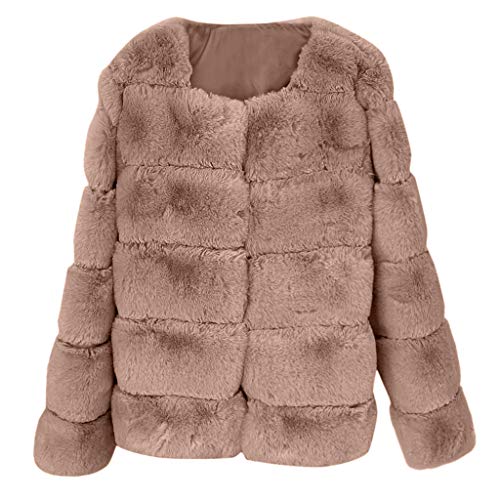 Plus Size Faux Fur Coat Women Thicken Winter Warm Comfort Outerwear Open Front Cardigan Overcoat Jacket - Limsea Khaki - Thumbnail 2