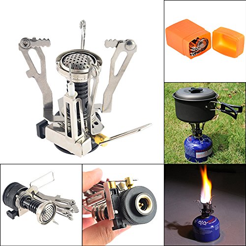 Camp Stove, Petforu Mini Folding Stainless Steel Outdoor Camping Gas Butane Propane Stove Burner Cookware