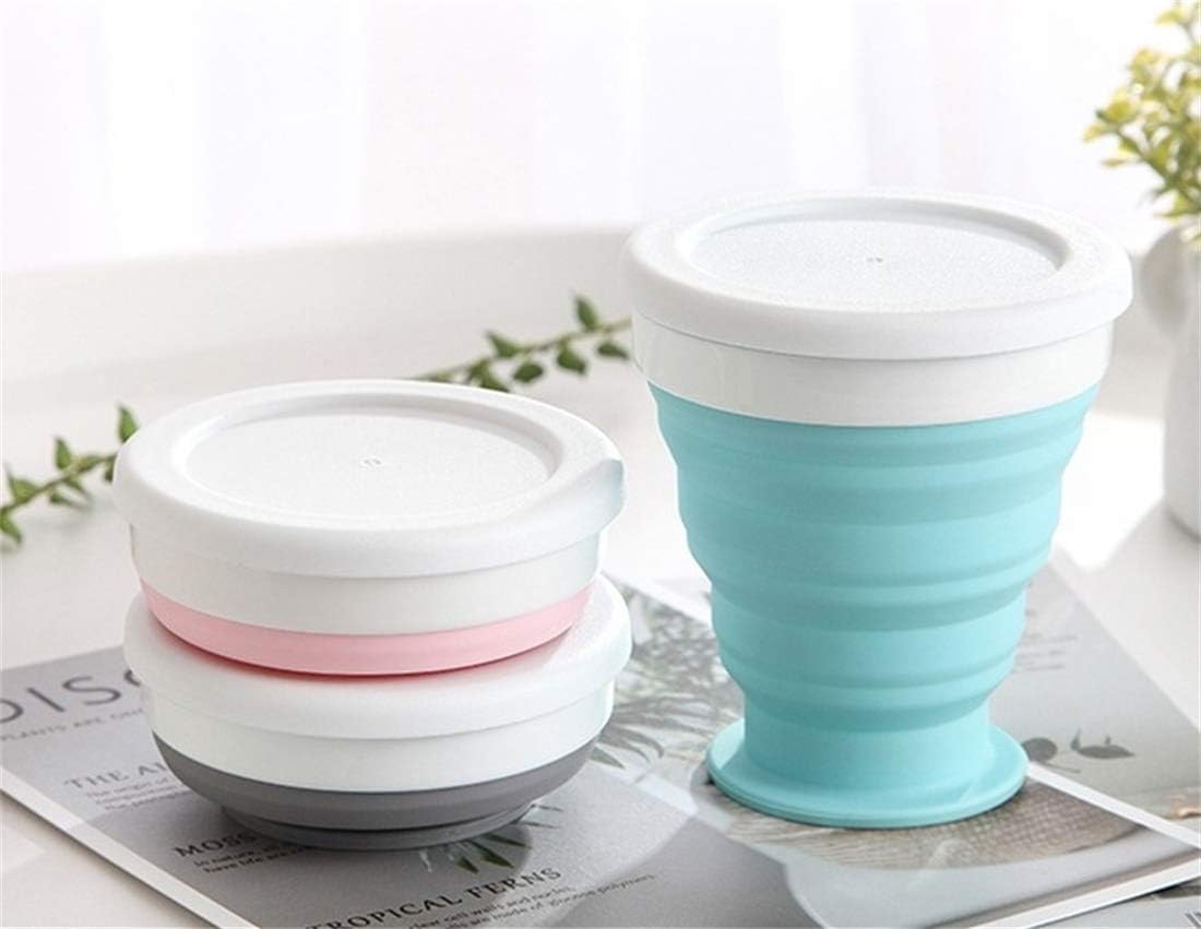 NIL KANTH - Portable Silicone Collapsible Travel Coffee Cup- 250ML Silicone Folding Camping Cup with Lids - BPA Free, Reusable,Expandable, for Traveling, Hiking,Camping,and Home Drinking Water
