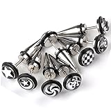 XIUFEN 8pcs Mix Gothic 18ga Men's Spike Screw Earring Ear Stud Stainless Steel Cool
