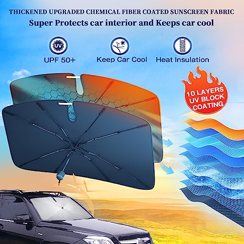 Yibaodan Car Windshield Sun Shade, Umbrella Sun Shade Protect Car from Sun Rays Damage - Blocks UV Rays Heat Keep Vehicle Cool, Fits Most Vans SUVs Truck(57\