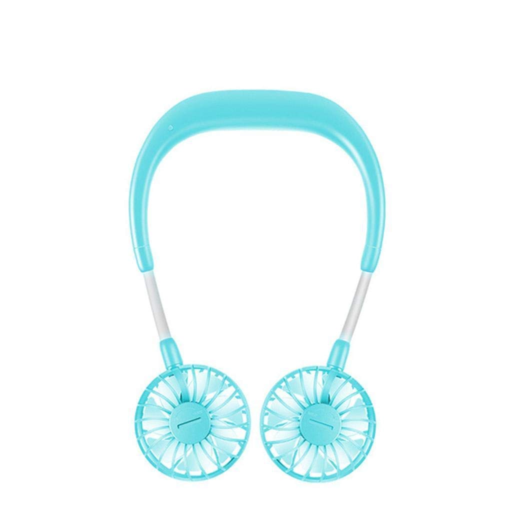 Hand Free Personal Fan - Portable USB Battery Rechargeable Mini Fan - Headphone Design Wearable Neckband Fan Necklance Fan Cooler Fan with Dual Wind Head for Traveling Outdoor Office Room (Blue)