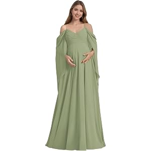 camftbo Chiffon Maternity Dress for Baby Shower Off Shoulder Flowy Pregnancy Dresses for Women