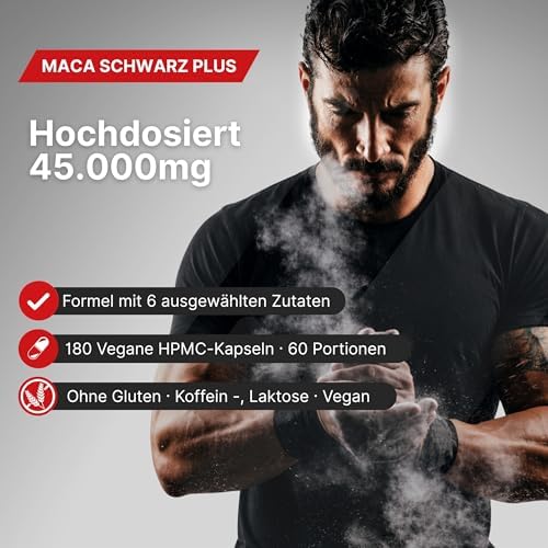 Black Maca Schwarz Kapseln Hochdosiert 45.000 mg Äq. mit L-Arginin, 180 St.