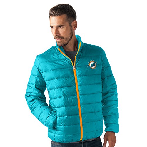 G-III Sports NFL Miami Dolphins Men's Skybox Full Zip Packable Jacket, Aqua, Medium