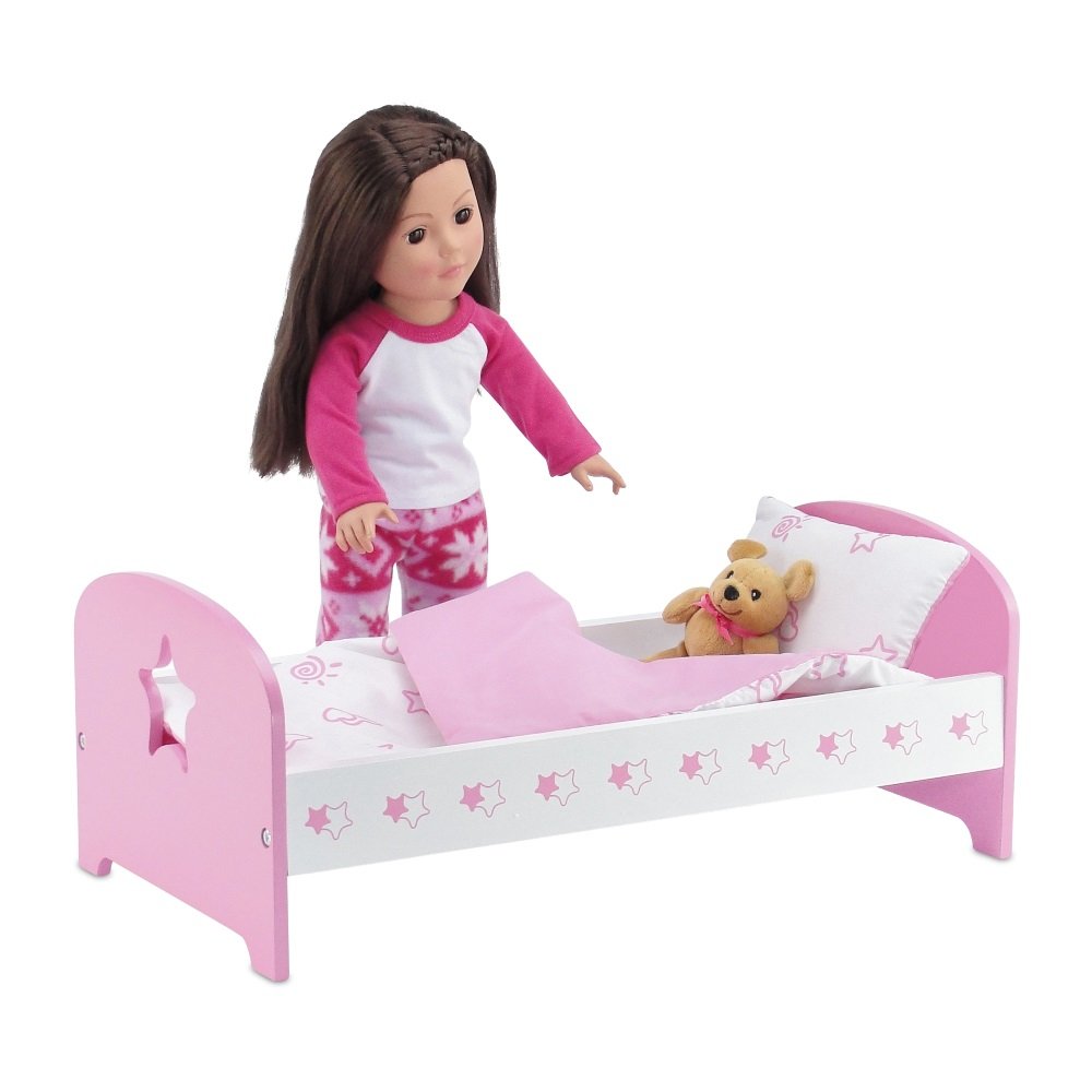18inch Doll Furniture Pink Single Bed with Star Includes Bedding