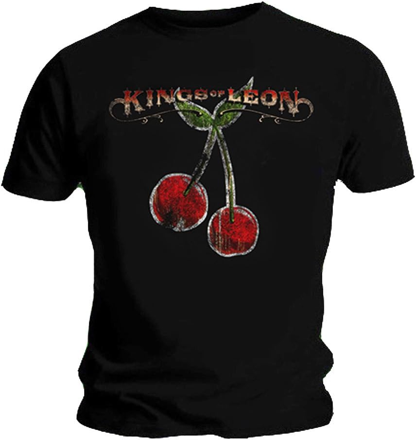 Kings of Leon Official T Shirt Black Logo Cherries Cherry Distressed