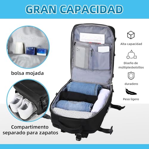 Mochilas de viaje grandes,mochilas de viaje multifuncionales, con Puerto de Carga USB,Mochila de Senderismo,Bolsa de Equipaje de 35L de 15,6 Pulgadas,impermeables,deportes al aire libre