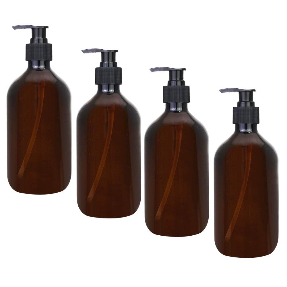 CODIRATO 4 PCS Refillable Plastic Pump Bottles - 500ml Empty Shampoo & Lotion Dispensers - Brown