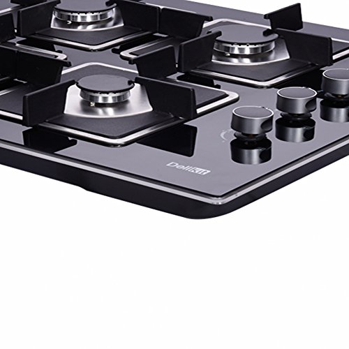 Delikit 24 inch Gas Cooktop Dual Fuel Sealed 4 Burners Tempered Glass