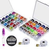 Paxcoo 50 Pcs Bobbins and Sewing Threads with 30 Pcs Sewing Needles, Scissors and 2 Pcs Measuring Tapes for Brother Singer Babylock Janome Kenmore Sewing Machine